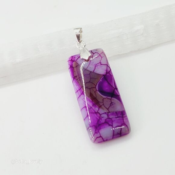 Reversible Purple Dragon Veins Agate Oblong Pendant 1.75" - Picture 2 of 3